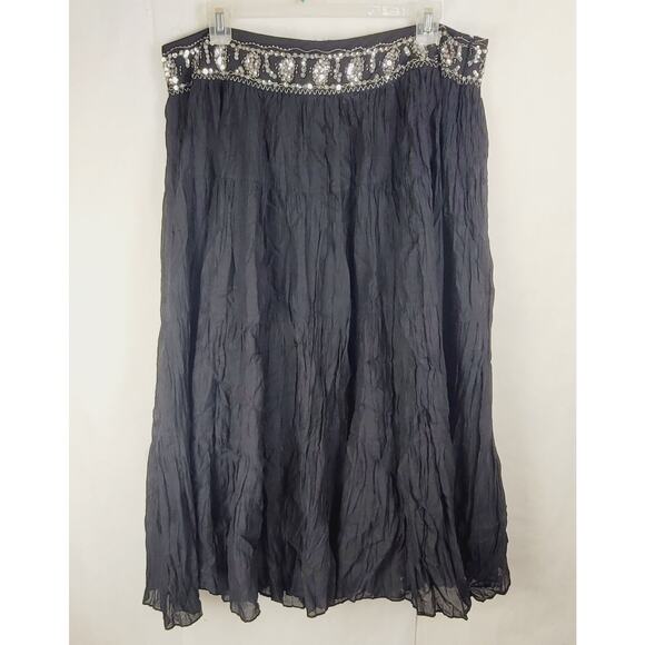 Vintage Nygard black tiered sequin waist maxi skirt size 18 gauzy Whimsigoth - Picture 1 of 9